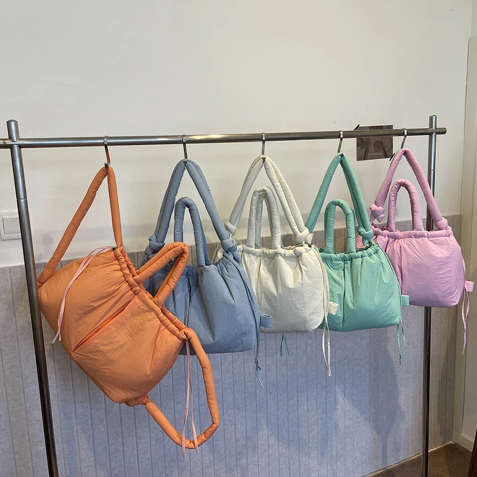 Puffer tote taška pre ženy nastaviteľné remienok vrecko na plece nylonový batoh veľkej kapacity nafúknutá kabelka na nákup cestovania