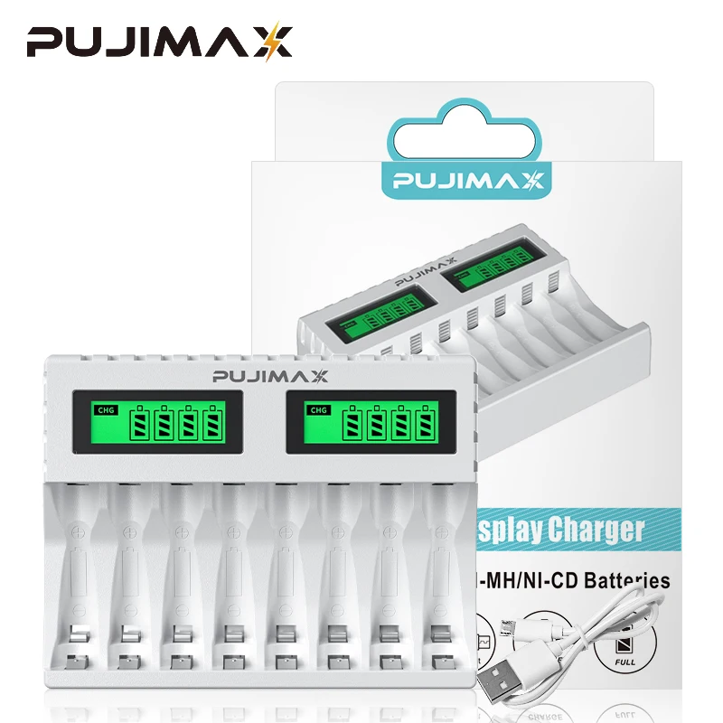 PUJIMAX Nová LED displej Smart Battery Nabíjačka pre AA/AAA NI-MH Nabíjacie batérie Nezávislá nabíjačka na nabíjanie batérií