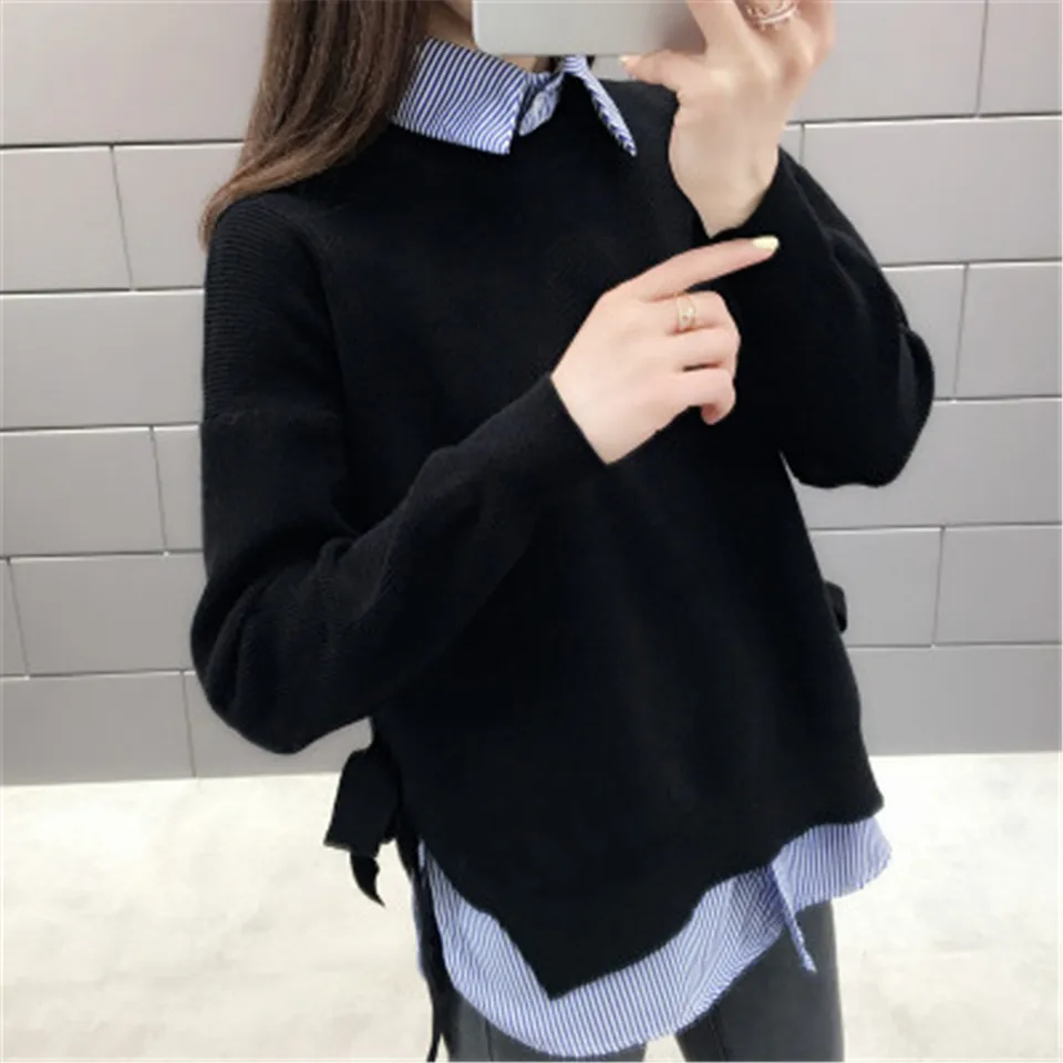 Pullover Women Solid Spring Lace Up Up Štýlové bočné slité kórejský štýl voľného času plus veľkosť 3xl voľné dámske svetre Všetky zápasy