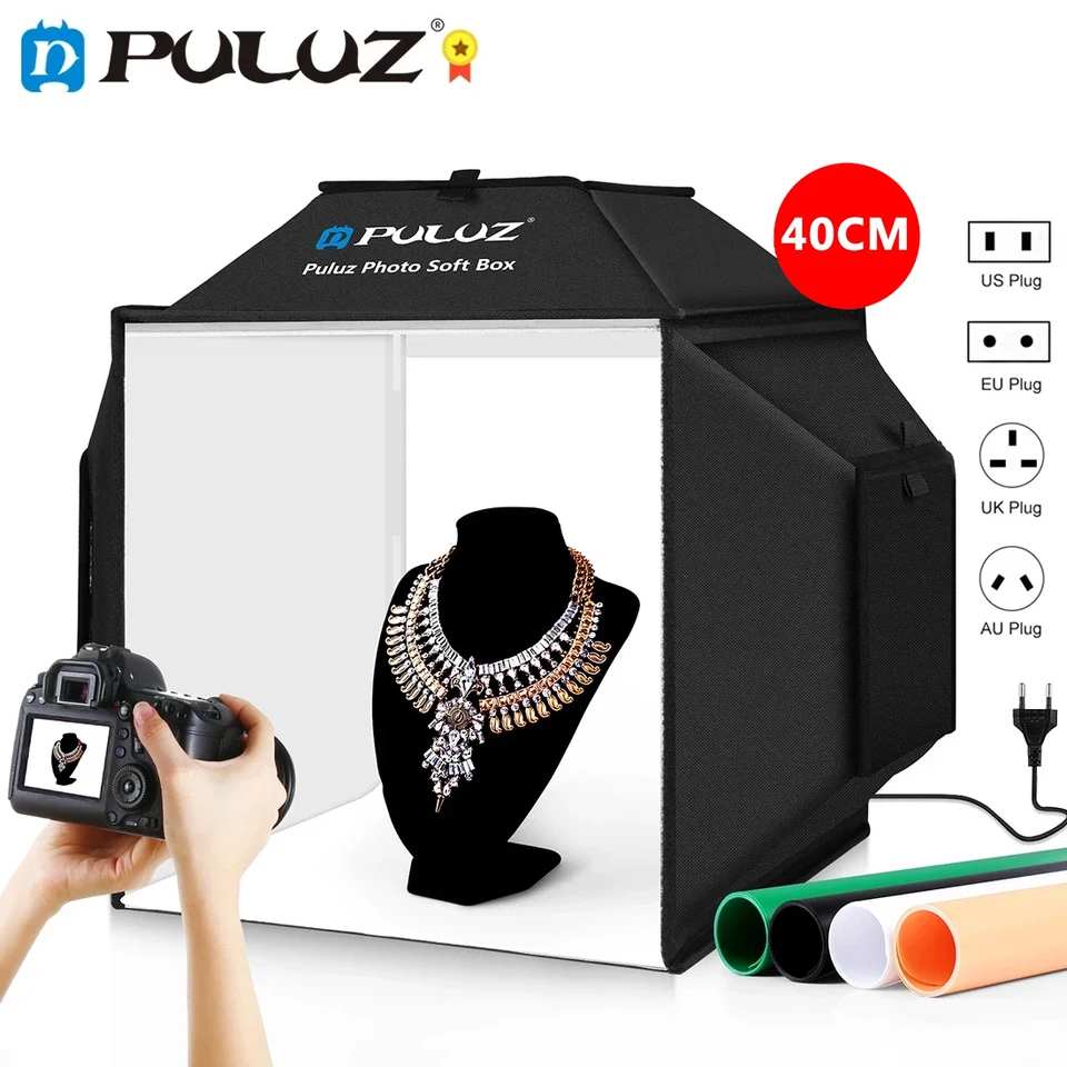 Puluz 40cm Photo Studio Light Box, skladacie 72 W 5500K Photography Studio Shooting Stan Box Súprav