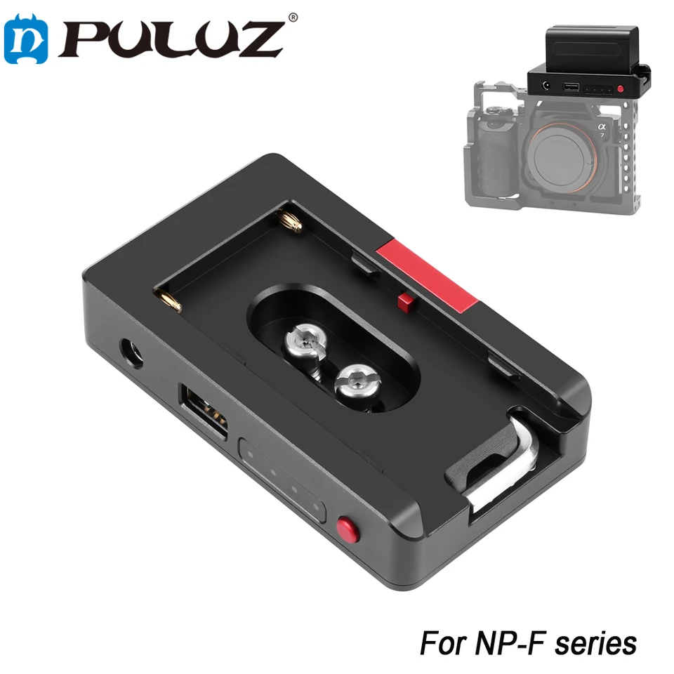 Puluz NP-F séria fotoaparátu BATÉRA BATÉRIA Kovová základňa Montáž USB nabíjací adaptér doska pre Canon Nikon Panasonic NP-F550 NP-F750 NP-F970