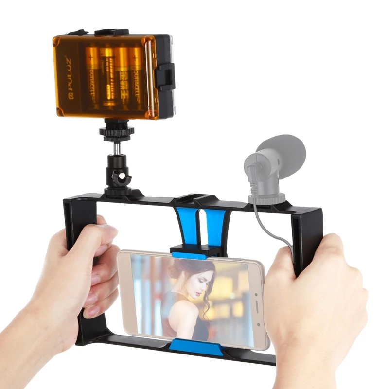Puluz vreckový vlogging Phone Video Klietka Live Broadcast LED Selfie Light Smartphone Video Rig súpravy so studenou obuvou hlavou