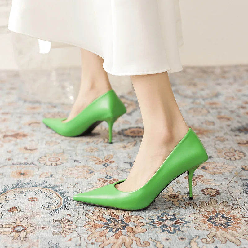 Pumps topánky dámske módne kancelária základné vysoké podpätky pracovné päty dámske topánky čierne ružové zelené tenké podpätky značkovou bránou toe998