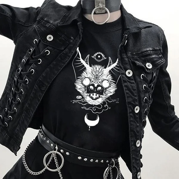 Punk Bat Pattern košeľa bedrový unisex módne ženy vtipné 100% bavlnené estetické gotické camisetas tričko Top Tshirt Drop Doprava