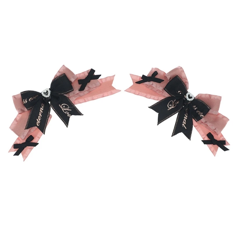 Punk Headdress Bowknot Hair Clip Pair Barrettes Pink+čierne stuhy