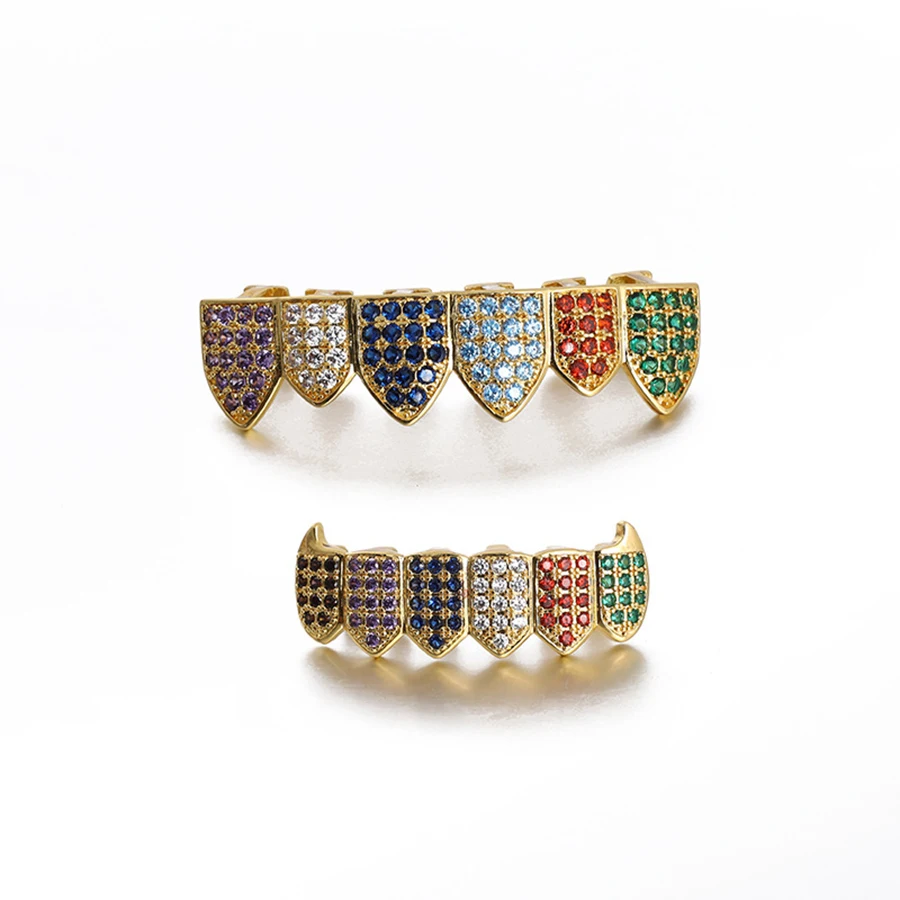Punk hiphop micro dlage zirkón zuby grillz pre mužov ľadové bling z horného dna kubické zirkónia grily súprava zubné šperky darčeky