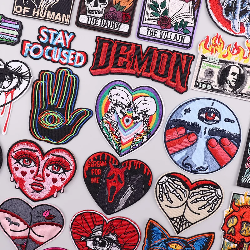 Punk Horror Patch lebka Vyšívané záplaty pre oblečenie na nálepku Patch Patch na škvrna