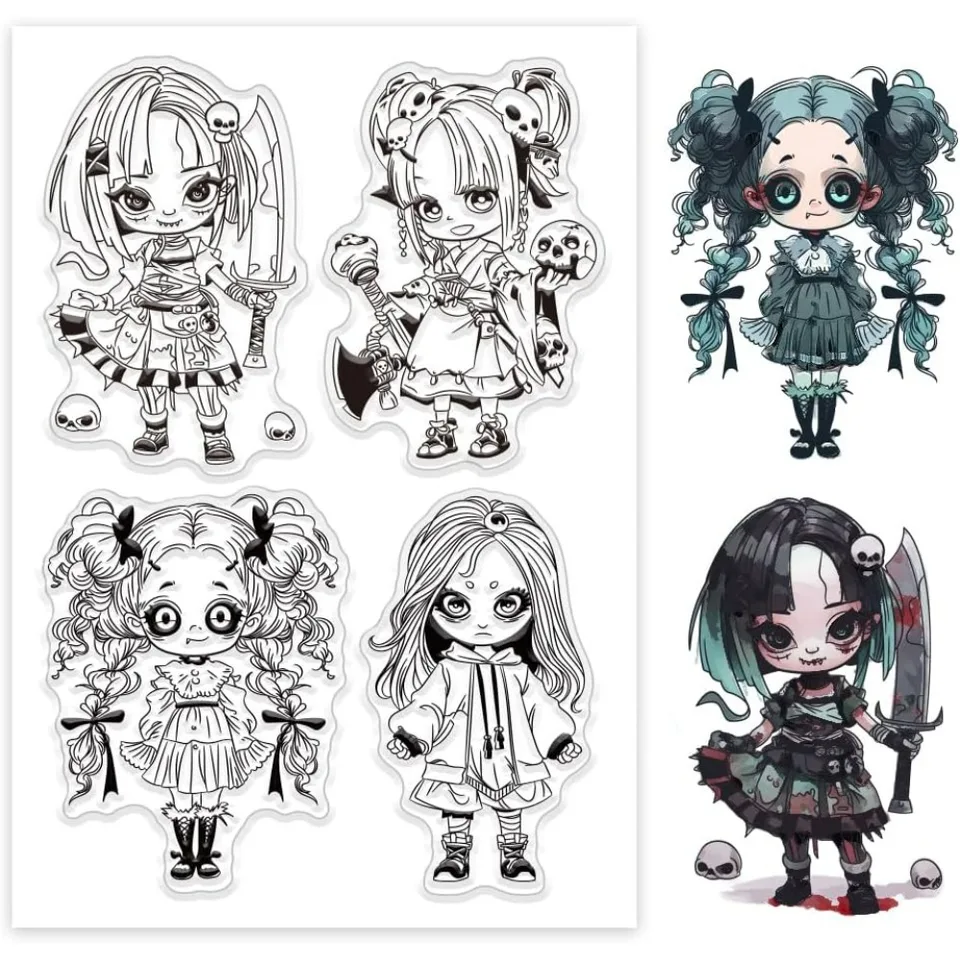 Punk Lady Clear Stamps Halloween Doll Skeleton Silikone Clear Stamp Pečate