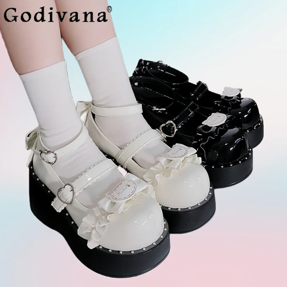Punk Lolita Kawaii Platform Shoes topánky y2k bowknot High podpätky letné kawaii ženy čierna single topánka