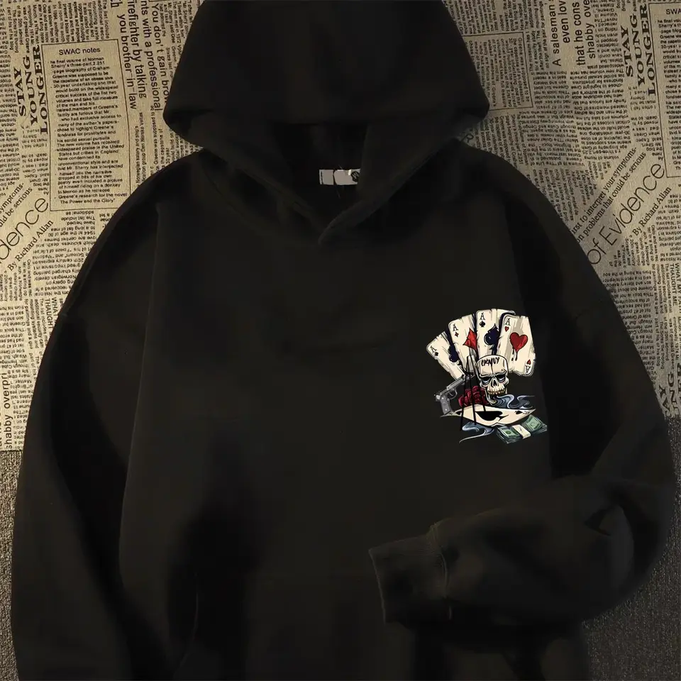 Punk mikiny pánske módne príležitostné mikiny Kreatívna pokerová mikina 2024 Fall Hoodie Men's Veľkosť (S-4XL) Multi -farebné vrcholy