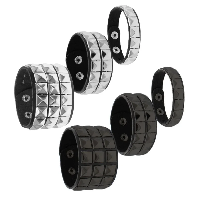 Punk módne muži Čierna manžeta Kožená náramok náramok kovové nity Stud Charm zabale