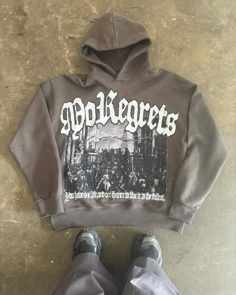 Punk no ľutuje gotická grafická tlač hip hopová mikina pre mužov y2k grunge casct pullover Women Women Streetwear mikiny mikiny