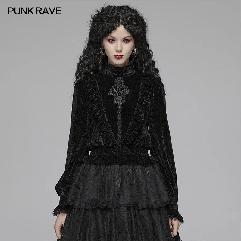 Punk Rave Dámsky gotický stojan na golier Velvet nádherná čierna košeľa viktoriánske vinobranie vianočné halloweenske večierky Ženy blúzky