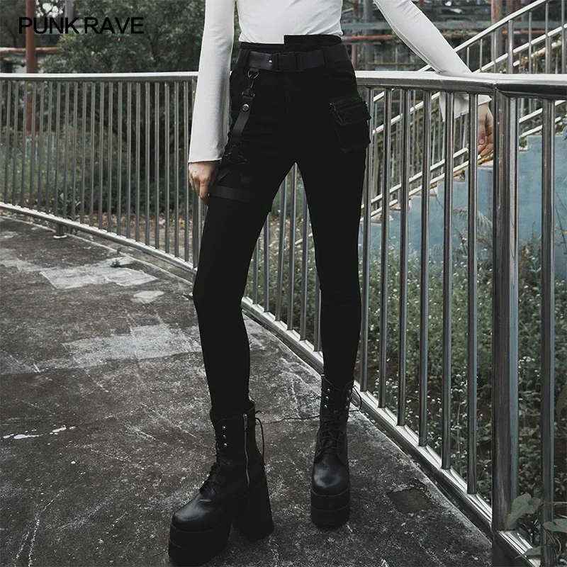 Punk Rave Dámsky gotický stredný pás Elegantný dlhý ceruzka módne módne nožnice lebka lebka štíhle retro ženské nohavice