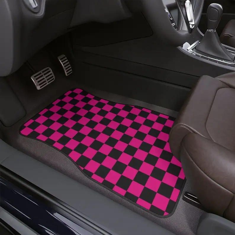 Punk, ružová, čierna, goth, emo, auto, podlahové rohože, 1pc, darček, predávané osobitne šachovnice