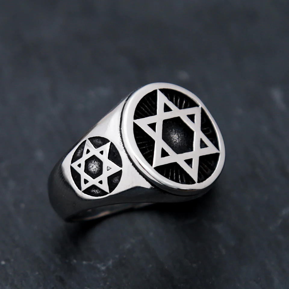 Punk Simple Star of David Ring Fashion z nehrdzavejúcej ocele Vintage strieborná farebná hexagram prsteň pre mužov Amulet Amulet šperky Veľkoobchod