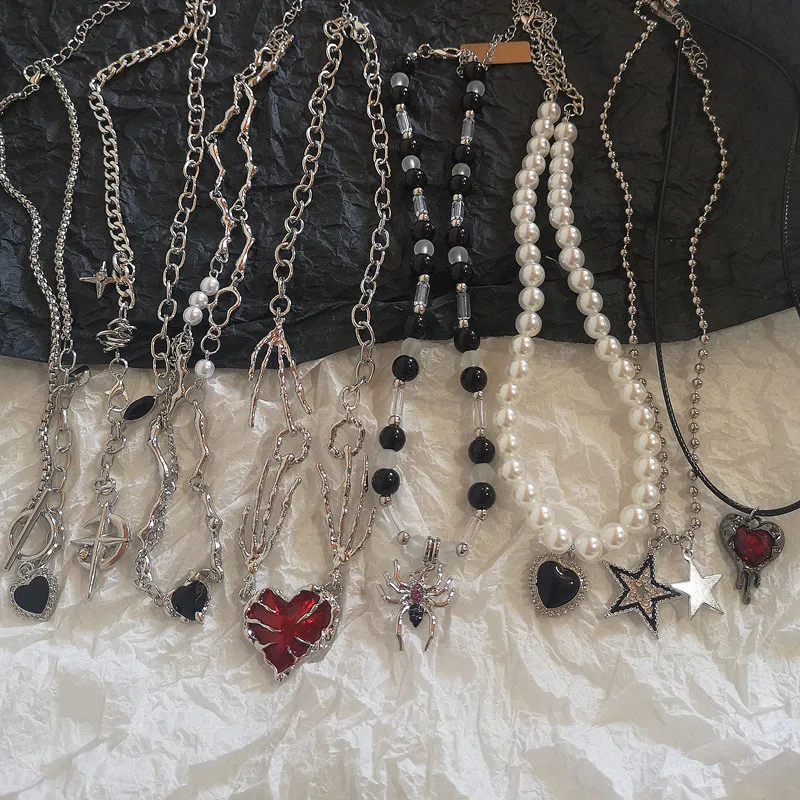 Punk srdce tvar strieborný farebný kovový prívesok náhrdelník pre ženy hip hop harajuku choker náhrdelník