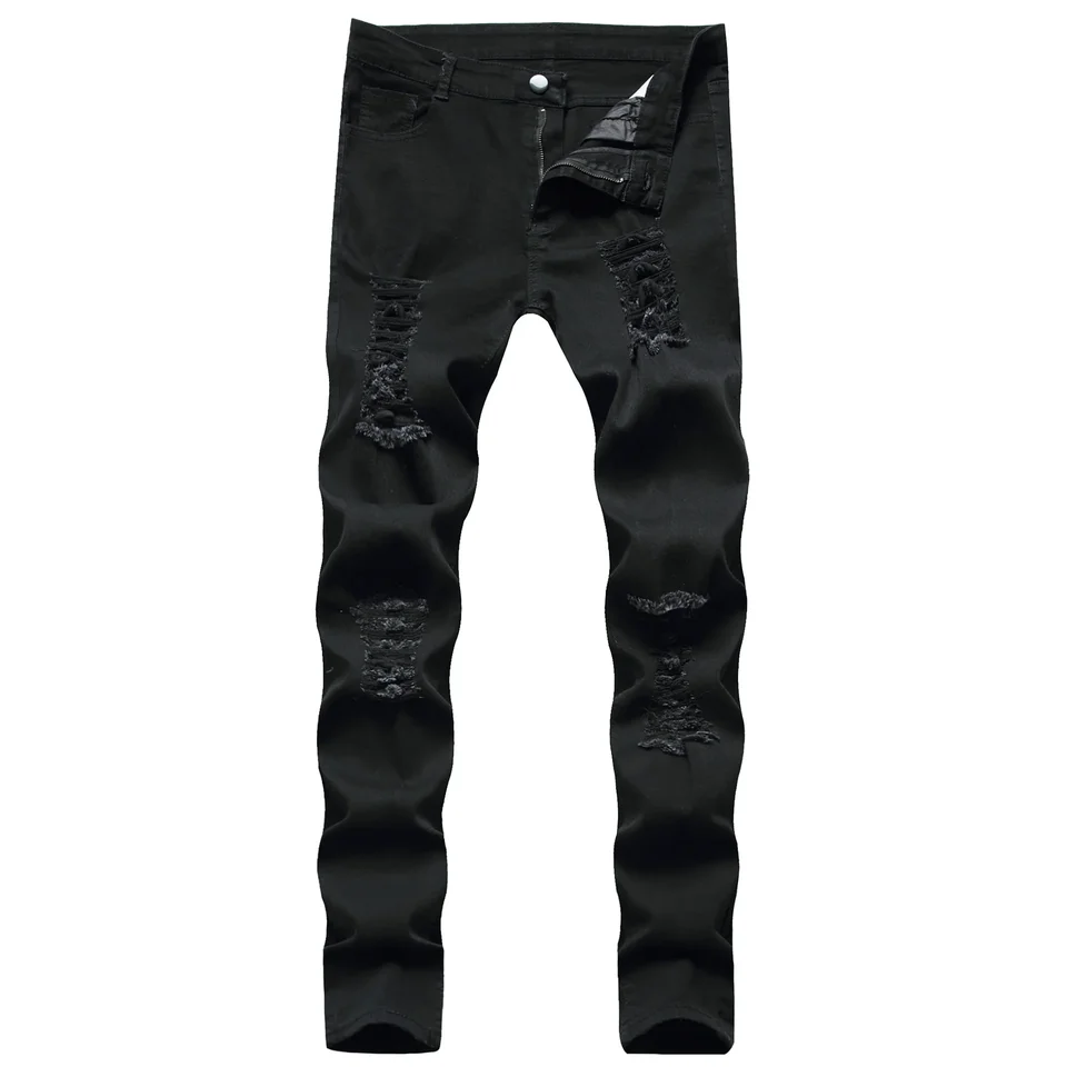 Punk Street Style Dier Ripped Skinny Džínsy Men Vintage Wash Solid Denim nohavice pánske náhodné štíhle fit ceruzky denimové nohavice 2025
