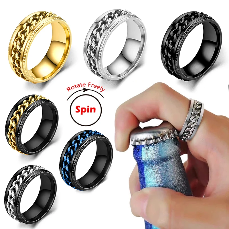 Punk titánový oceľ rotačný pár krúžkovi multifunkčný fľašový otvárač rotárových prsteňov Rings Rings Man Ženy zásnubné darčeky