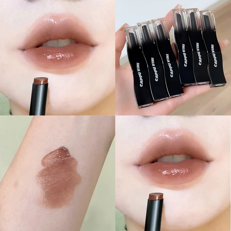 Punk tmavo hnedé zrkadlo voda lesk červená pery glazúrka Zvlhčujúci sklenený olej s vodou vodotesná kvapalina Lipstick nahý číry odtieň makeup