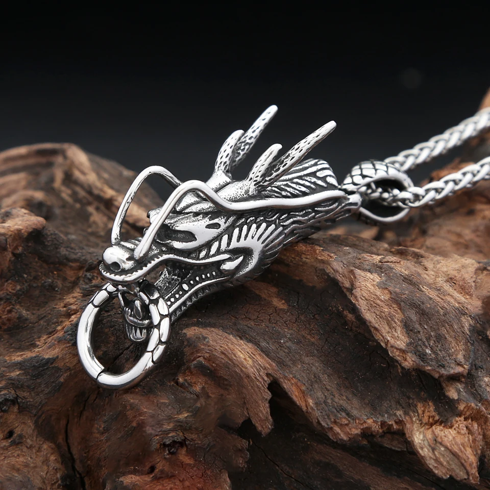 Punk vinobranie z nehrdzavejúcej ocele Dragon Head prívesok Náhrdelníky pre muža