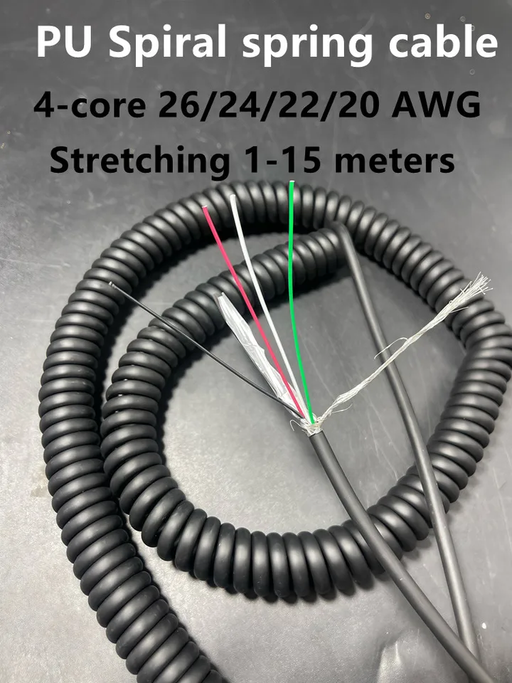 Pur Spring Wire Shielded Cable 4Core 26 24 20 Awg Stretch 1 2 3 4 5 6 3 7 8 9 10 11 12 metrov
