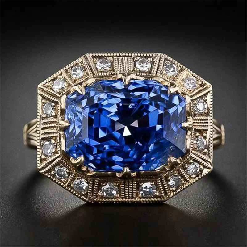 Pure 3 Carat Sapphire Jewnry Gemstone 14k zlatý prsteň pre ženy luxusné bizuteria Anillos de 14k zlatý drahokam snubný prsteň krabičky