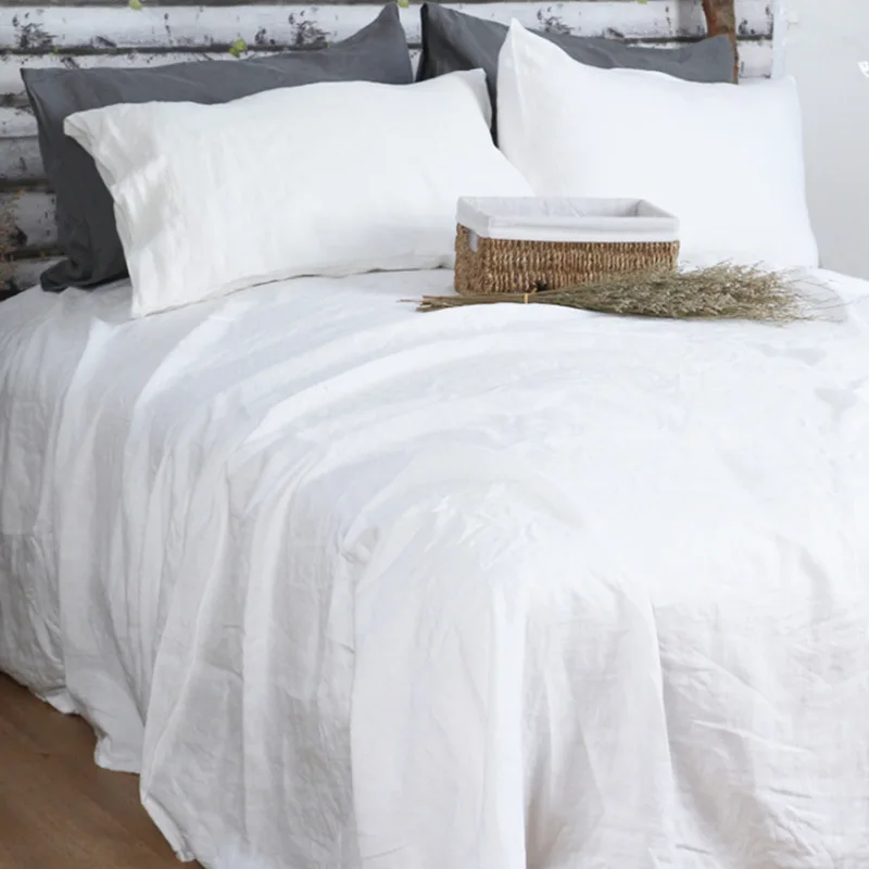 Pure Linen Cover Cover Set s vankúšovým puzdrom, krytom pokrývok zipsu, obalom na posteľnú obal