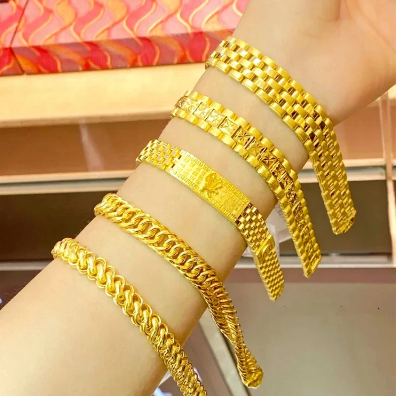 Pure žlté zlaté náramky pre ženy Men Classic Wedding Watch Retiad náramky vianočné darčeky šperky nikdy nezmiznú