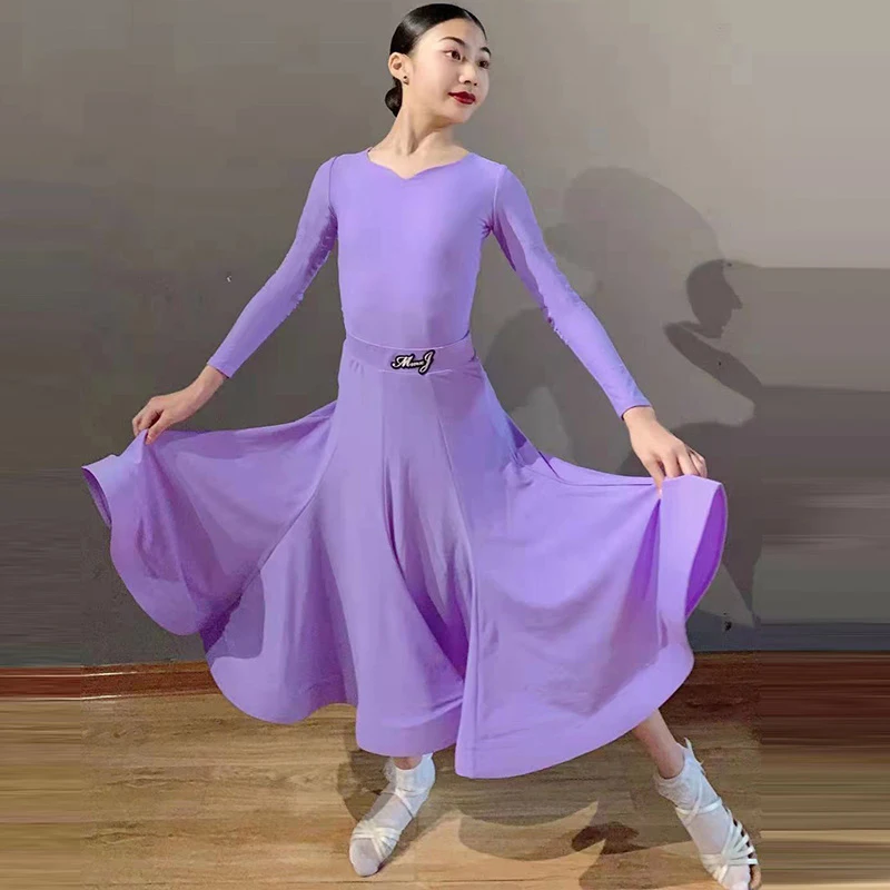 Purple Ballroom Dance šaty s dlhým rukávom Tops Tops Tango Performance Stage Costume Waltz Dancing súťažné šaty vdb4888