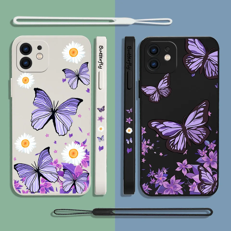 Purple Butterflies Telefón pre puzdro pre Samsung Galaxy S23 S22 S21 S20 Ultra Fe S10 4G S9 S10E Poznámka 20 10 9 plus s krytom na šnúrku