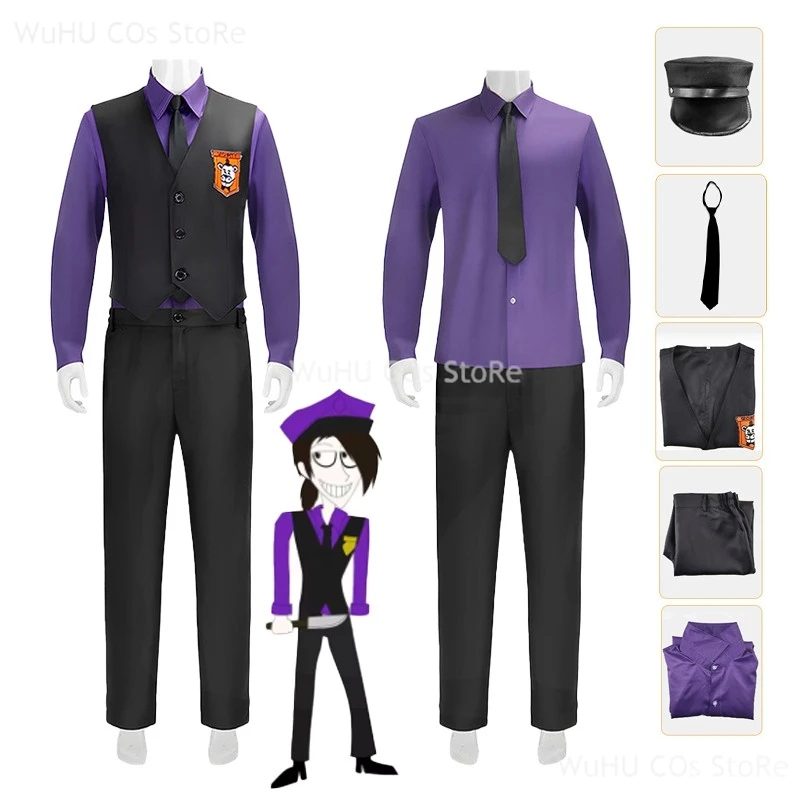Purple Guy William Afton Cosplay kostým fnaf päť nocí filmové klobúky košele nohavice Dospelí muži Halloween roleplay kostým