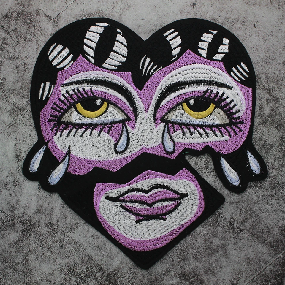 Purple Love Face Tvar Patch veľkú veľkosť motorových nálepiek vyšívané pre ženy Rock Festival Batoh odevy vesta bunda