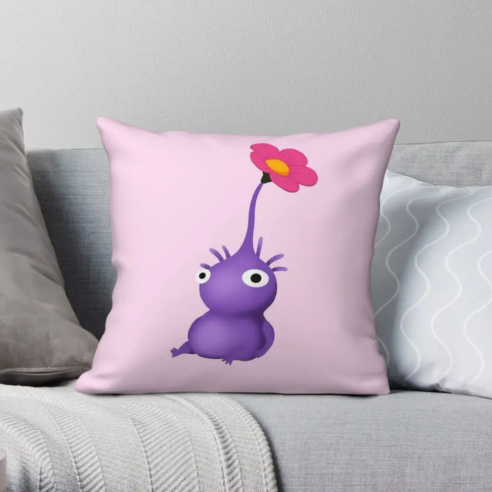 Purple Pikmin štvorcový vankúš Pollowcase Polyester Linen Velvet Creative Zip Ozdobné hádzanie vankúš v vankúši