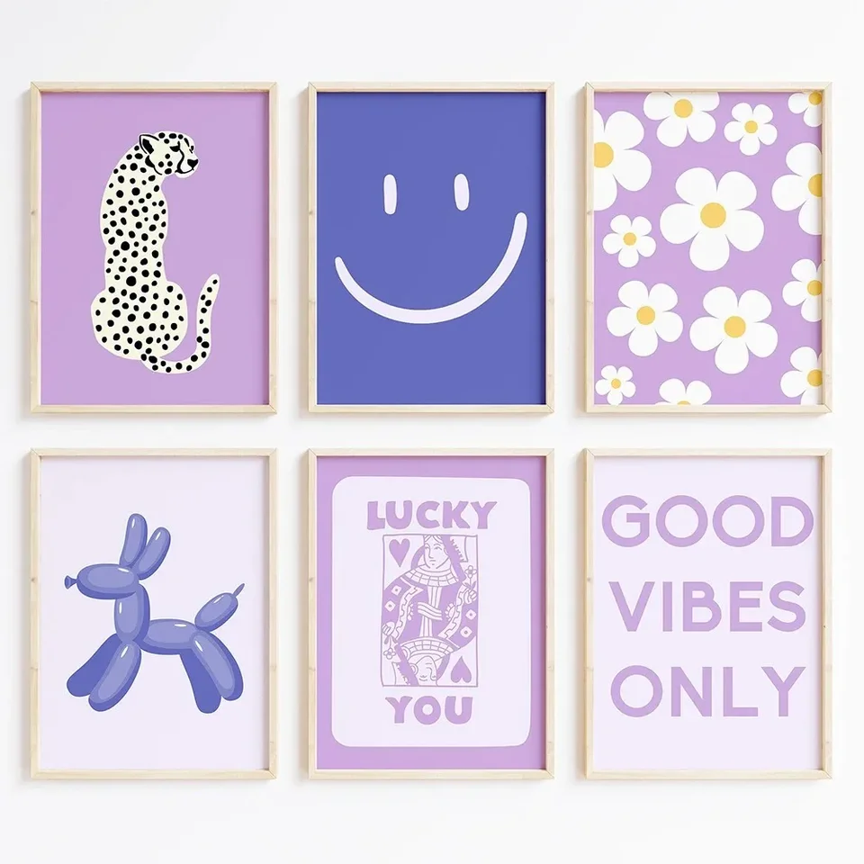 Purple Preppy estetická galéria nástenné výtlačky trendy retro nástenné umelecké obrázky koláž koľaj