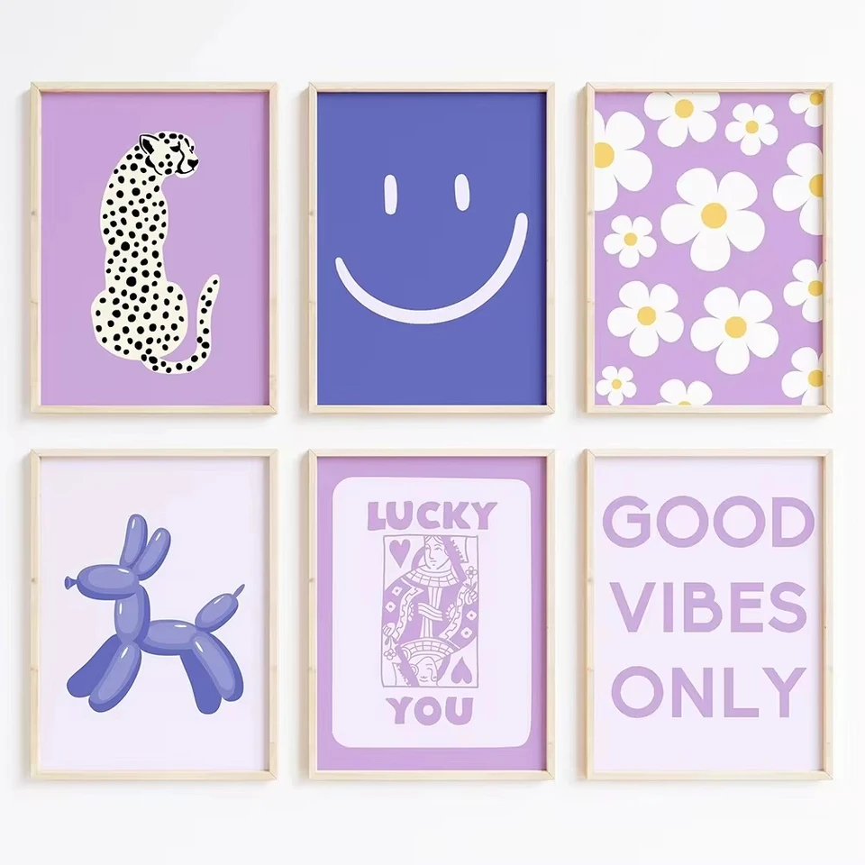 Purple Preppy estetická galéria nástenné výtlačky trendy retro nástenné umelecké obrázky koláž koľaj