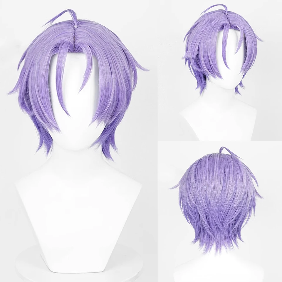 Purpurová krátka priama syntetická parochňa stredná časť anime hra Cosplay nadýchaná parochňa odolná voči tepelne pre každodennú párty