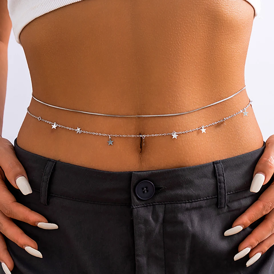 Purui viac štýlov strieborná farebná retiazka hviezda Moon Moon Heart Srdce Charm Belly Reťaz ženy Bikini Body Jewelry Beach Darček