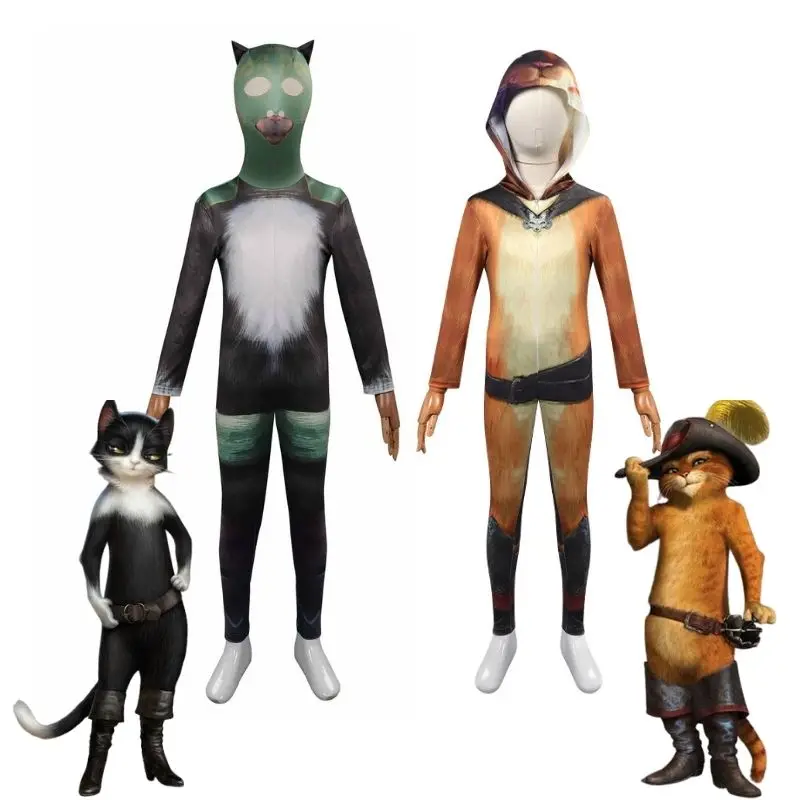 Puss in Boots Cosplay kostým pre deti mikina kombinézy oblečenie jednodielny mačkový kostým halloween karnevalový oblek pre deti cosplay