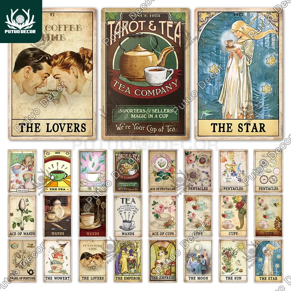 Putuo dekor káva a čaj tarot vintage cínový znak kovové znaky retro tanier pre kaviareň kuchyňa Man Cave Coffee Bar Club Decor Decor