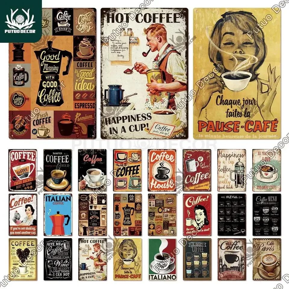 Putuo dekor kávové plechové znamienko Vintage plaketa kovový tanier retro nástenné plagáty pre kuchynský bar krčma železná maľba dekorácia