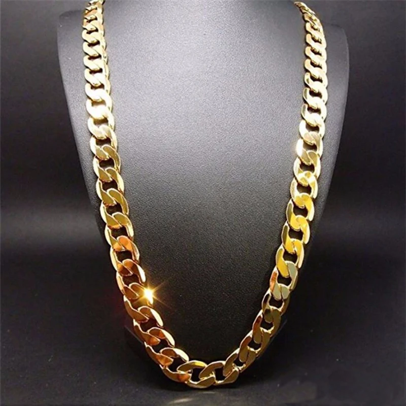Puur Goud Kleur Ketting Sieraden, poklepaný 24k zlato 10 mm ťažko ketting voor Mannen 20 ', 22 