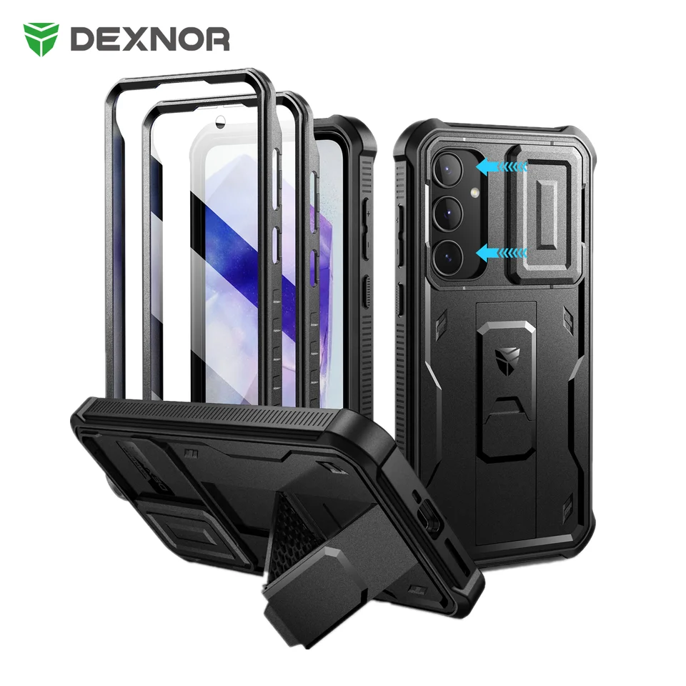 Puzdro Dexnor pre puzdro Samsung Galaxy A55 Case 6,6 palca s drsným krytom s fotoaparátom a vstavaným chráničom obrazovky