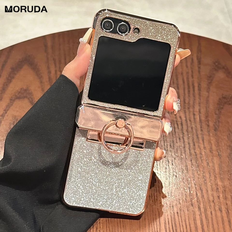 Puzdro držiaka na držiak na trblietky pre Samsung Galaxy Z Flip 6 5 4 3 Bling Gradient Platating Bracket Stop pre Samsung Flip6