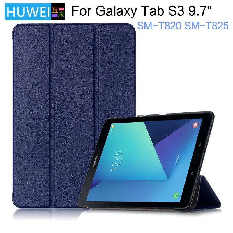 Puzdro Huwei pre Samsung Galaxy Tab S3 9,7 palca SM-T820 SM-T825 Tablet PU PUNSKÉ TRI-THO-THOD MAGNETICKÉ FLOW STAND PAN