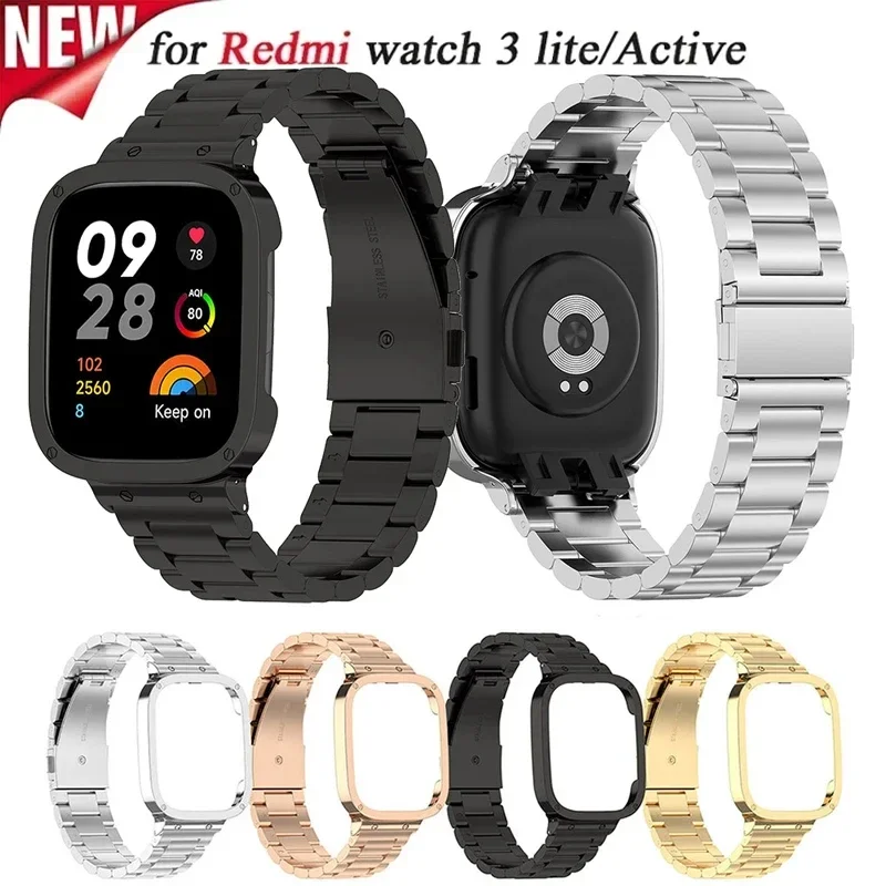 Puzdro+kovový remienok pre Xiaomi Redmi Watch 3 Active/Lite Cominless Ocel Racelet pre Xiaomi Redmi Watch 3 WatchBand Correa