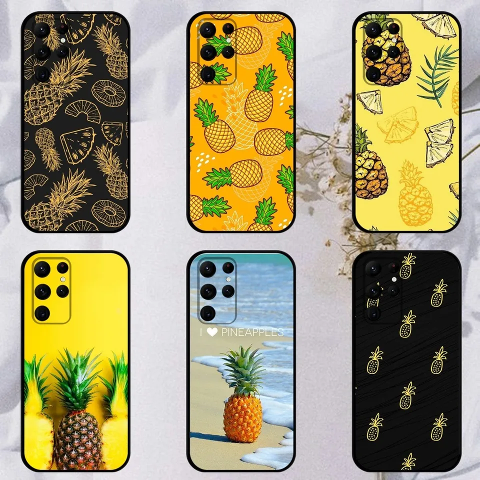 Puzdro na ananásový telefón pre Samsung S23,23,22,30,21,10,9, Note20 Ultra, Lite, Ultra, 5G, Plus, Fe, Black Soft Case