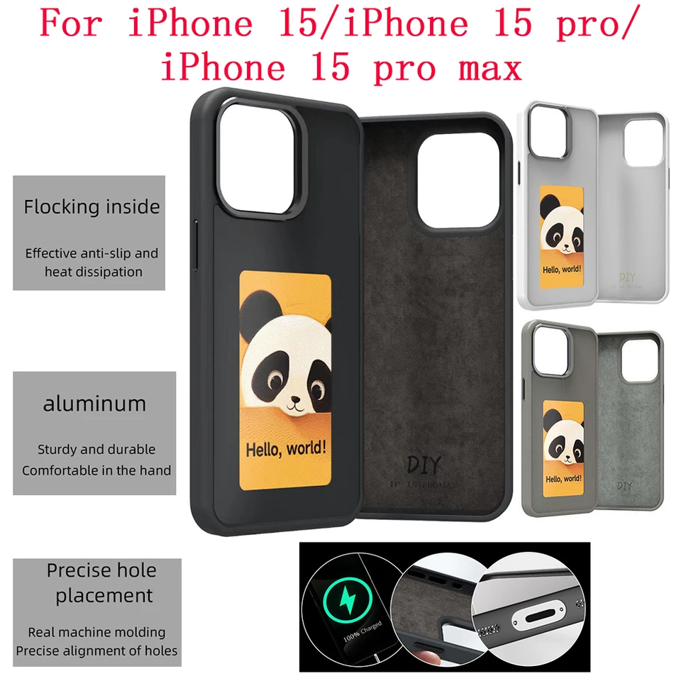 Puzdro na atrament telefónu NFC DIY Zobraziť zobrazovanie e-clku obrazovky Pohľad na obraz Photo Zobraziť puzdro Smart Phone pre iPhone 15 Pro Max