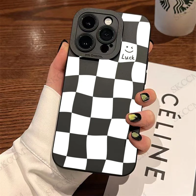 Puzdro na bielu mriežku pre iPhone 15 Pro Max 14 11 Pro 12 13 Mini 7 8 Plus x xs Max xr matné matné nárazové módne puzdrá Zadný obal