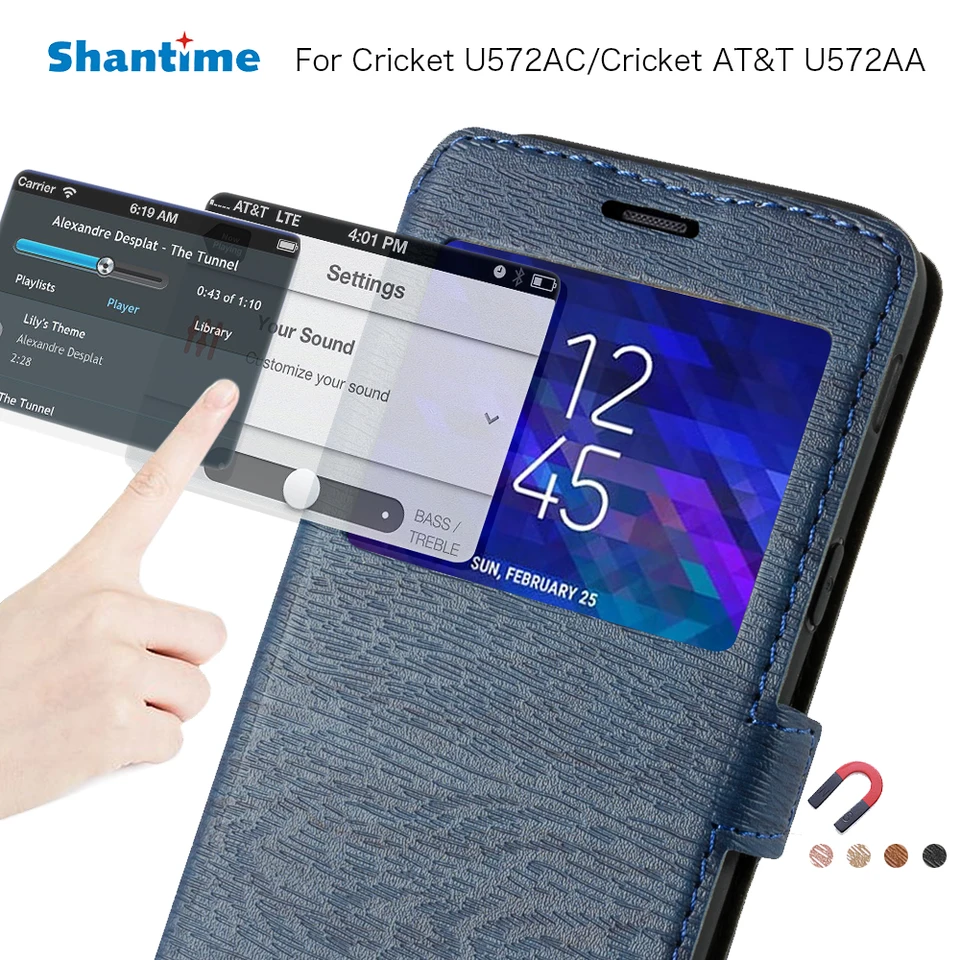 Puzdro na kožené telefóny pre kriket U572AC Flip puzdro pre kriket At & t u572aa Zobraziť okenné kníhku